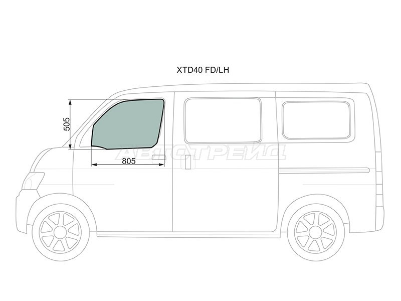 Стекло боковое опускное (Спереди / Слева / Цвет зеленый) Daihatsu Grand Max 07-19 / Toyota Lite Ace 08-20
