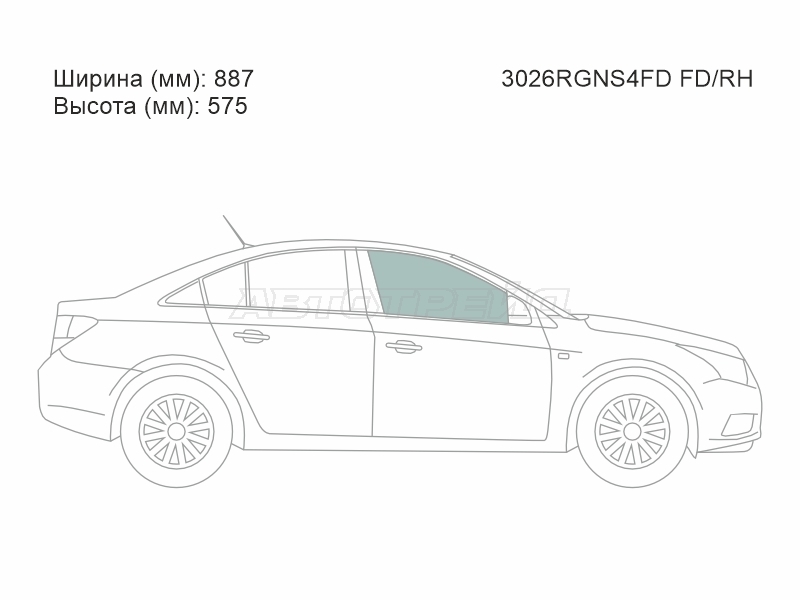 Стекло боковое опускное (Спереди / Справа / Цвет зеленый) Chevrolet Cruze 09-15 / Daewoo Lacetti 08-11