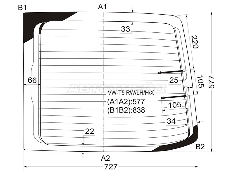 Стекло заднее (Цвет зеленый / Обогрев / Левое) Volkswagen Transporter 03-15 / Multivan 03-15