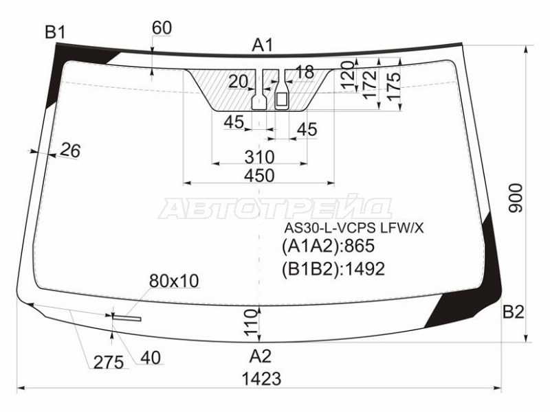 Стекло лобовое (Датчик дождя / Молдинг) Toyota RAV4 (XA30) 05-13 / Vanguard 07-13