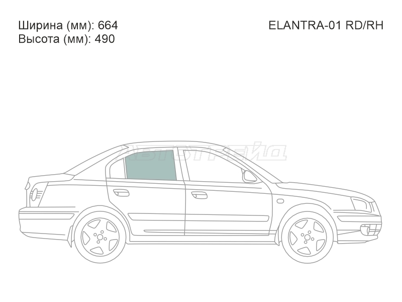 Стекло боковое опускное (Сзади / Справа / Цвет зеленый) Hyundai Elantra 00-09 / Avante 00-06
