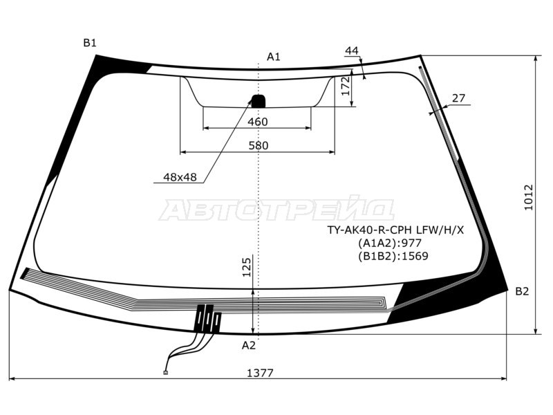Стекло лобовое (Обогрев щеток) Toyota Prius Alpha 11-21 / Daihatsu Mebius 13-21