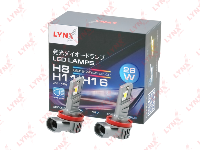 Лампа светодиодная (2 шт.) (LED H8/H11/H16(JP) 26W 12V PGJ19-2 2600lm 6500K)