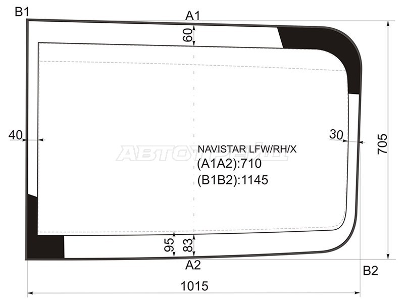 Стекло лобовое (Молдинг / Правое) International 9200 98- / 9400 98-