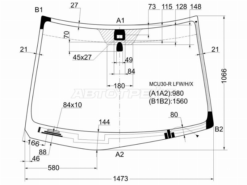 Стекло лобовое (Обогрев щеток / Датчик дождя) Lexus RX 03-09 / Toyota Harrier (XU30) 03-13