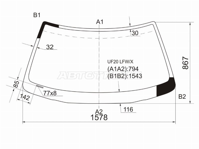 Стекло лобовое Lexus LS 94-00 / Toyota Celsior 94-00