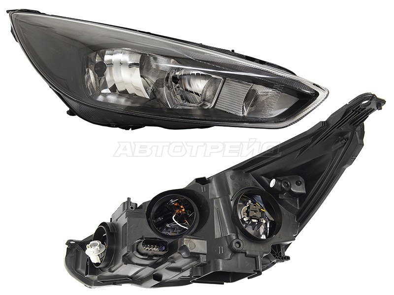Фара Ford Focus 14-19 (Справа / Галоген / ДХО / С электрокорректором / Чёрная)