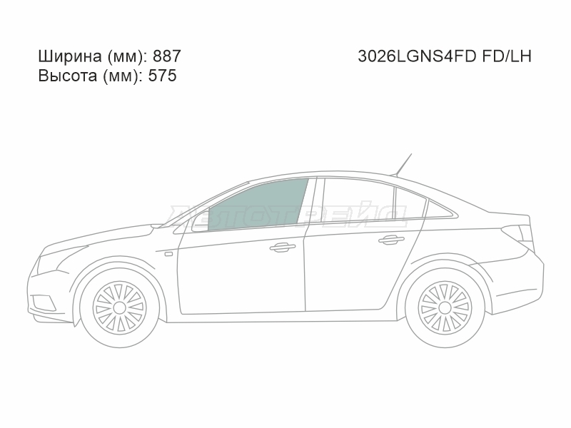 Стекло боковое опускное (Спереди / Слева / Цвет зеленый) Chevrolet Cruze 09-15 / Daewoo Lacetti 08-11