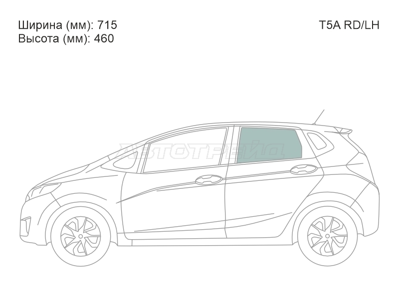 Стекло боковое опускное (Сзади / Слева / Цвет зеленый) Honda Fit 13-20