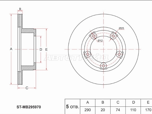 Диск тормозной (Перед) Mitsubishi Fuso Canter FE3 84-93 / Fuso Canter FE4 84-93