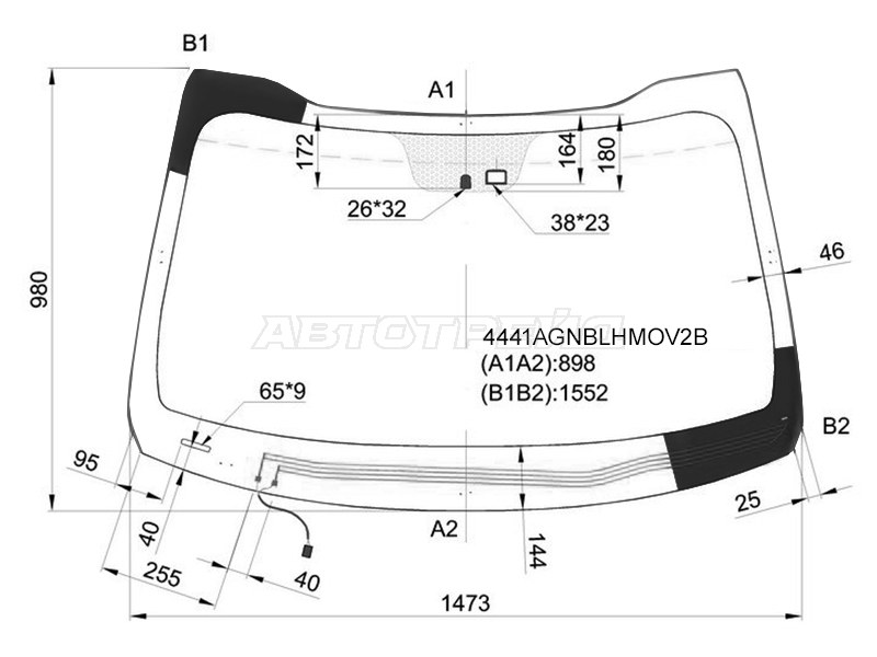 Стекло лобовое (Обогрев щеток / Датчик дождя) Kia K5 10-15 / Optima 10-16