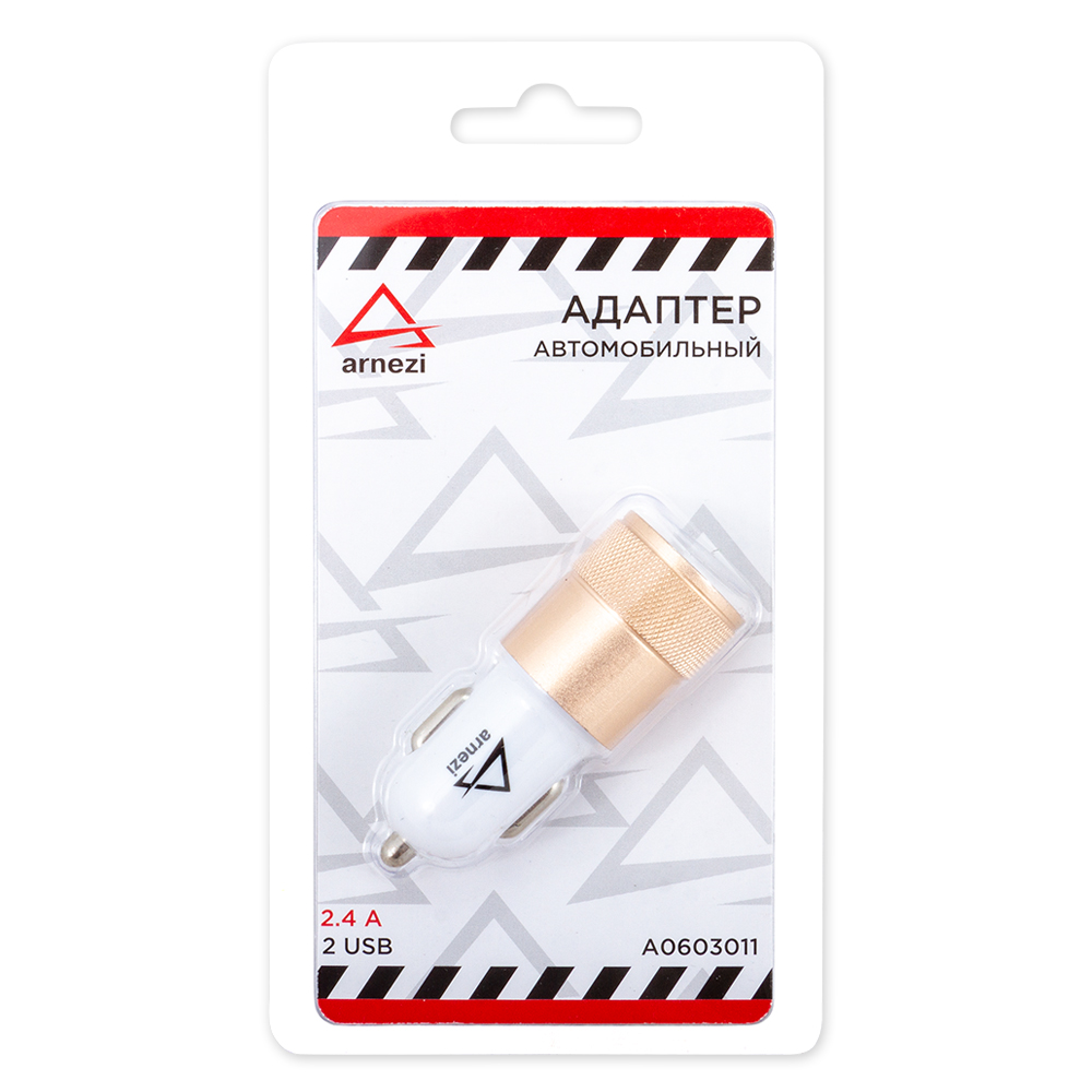 Адаптер автомобильный 2хUSB 5В 2.4А в прикуриватель Белый/Золотой