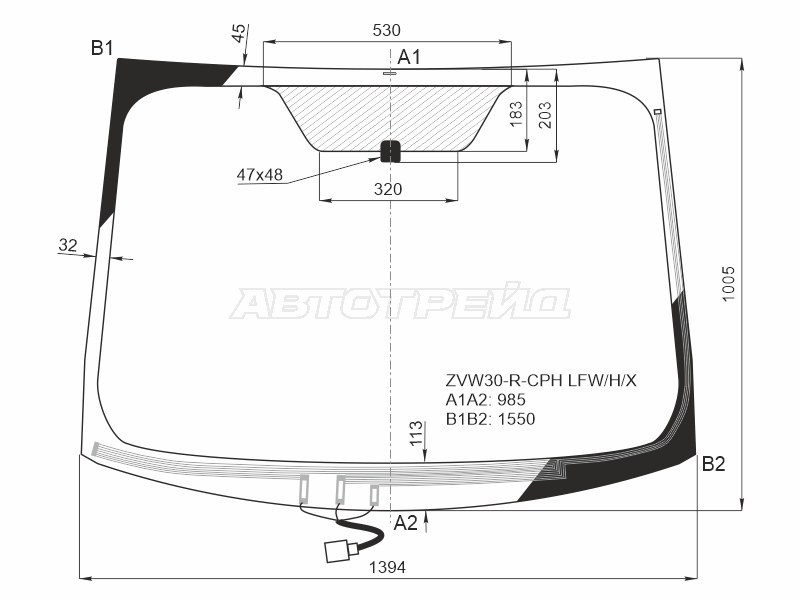 Стекло лобовое (Обогрев щеток) Toyota Prius (ZVW30) 09-16 / Prius PHV 12-16
