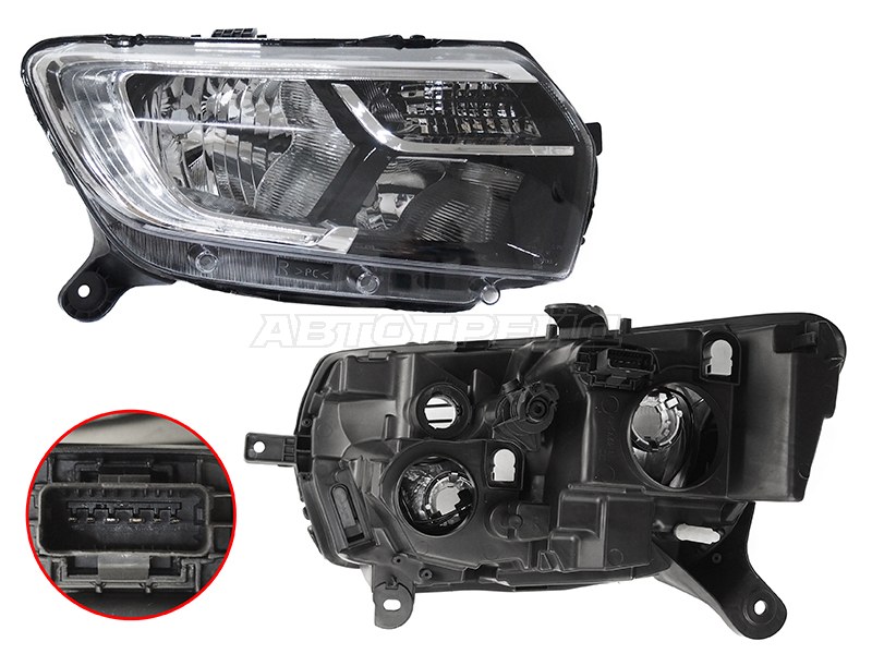 Фара Renault Logan 18-22 / Sandero 18-22 (Справа / Галоген / ДХО / Ручная регулировка)
