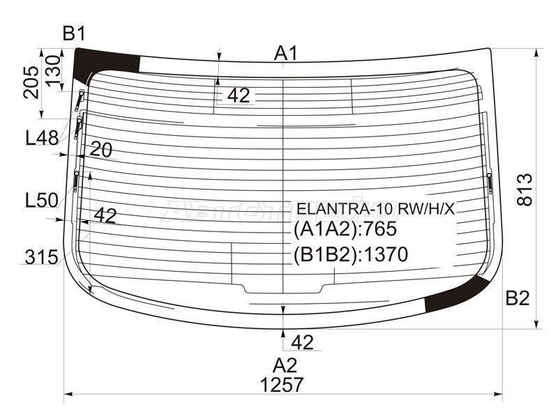 Стекло заднее (Цвет зеленый / Обогрев / Антенна) Hyundai Elantra 10-16 / Avante 10-15