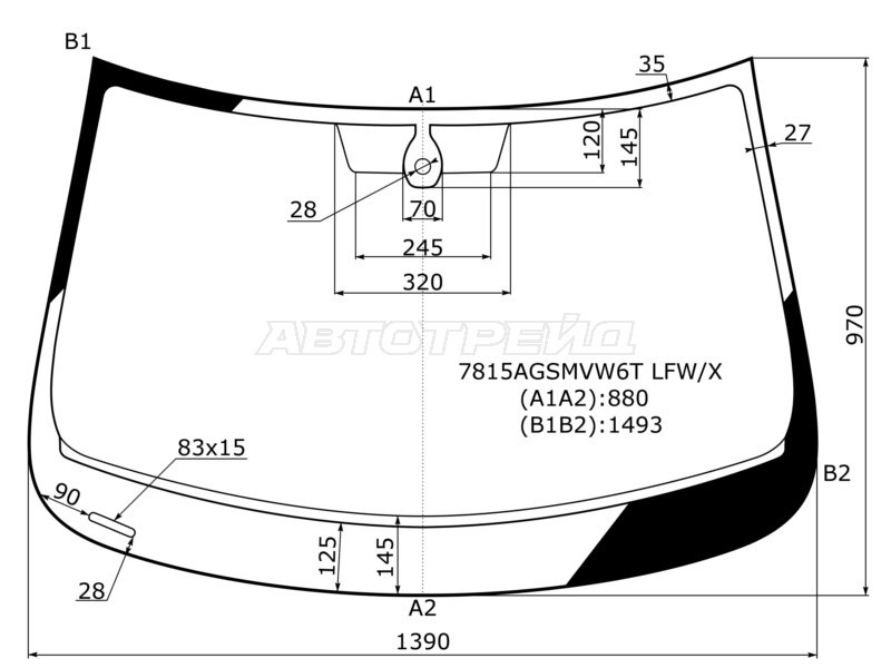 Стекло лобовое (Датчик дождя / Круглый датчик дождя) Skoda Rapid 12-20 / Volkswagen Polo 20-22