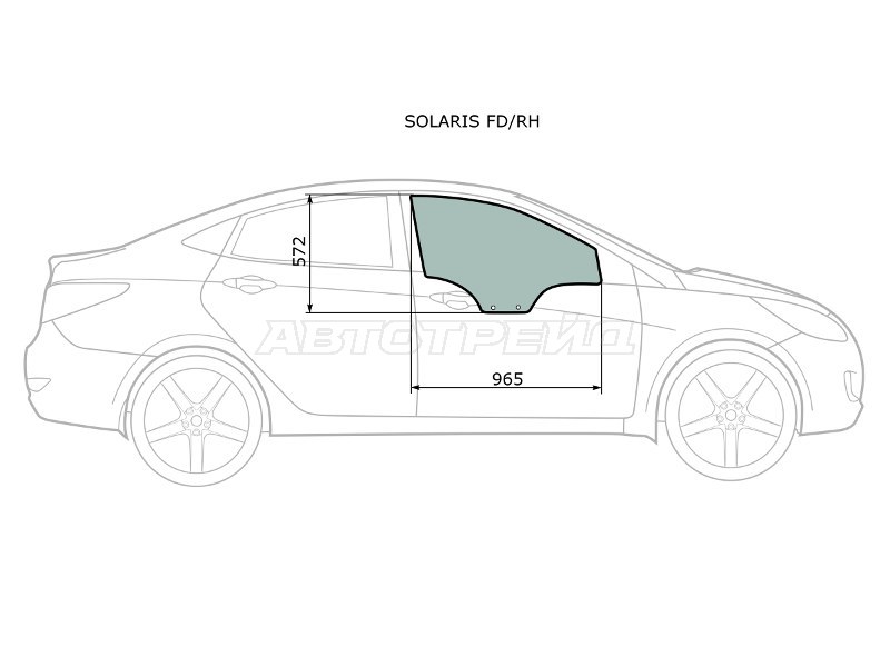 Стекло боковое опускное (Спереди / Справа / Цвет зеленый) Hyundai Solaris 10-17 / Kia Rio 11-17