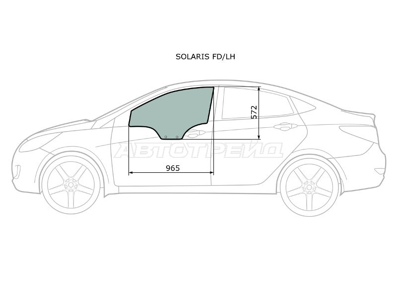 Стекло боковое опускное (Спереди / Слева / Цвет зеленый) Hyundai Solaris 10-17 / Kia Rio 11-17