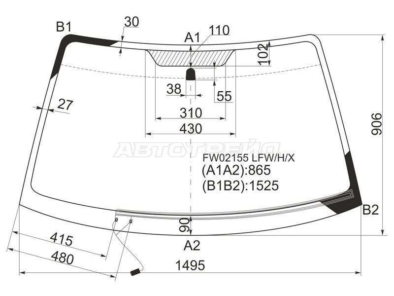 Стекло лобовое (Обогрев щеток) Subaru Legacy 98-03 / Outback 98-03