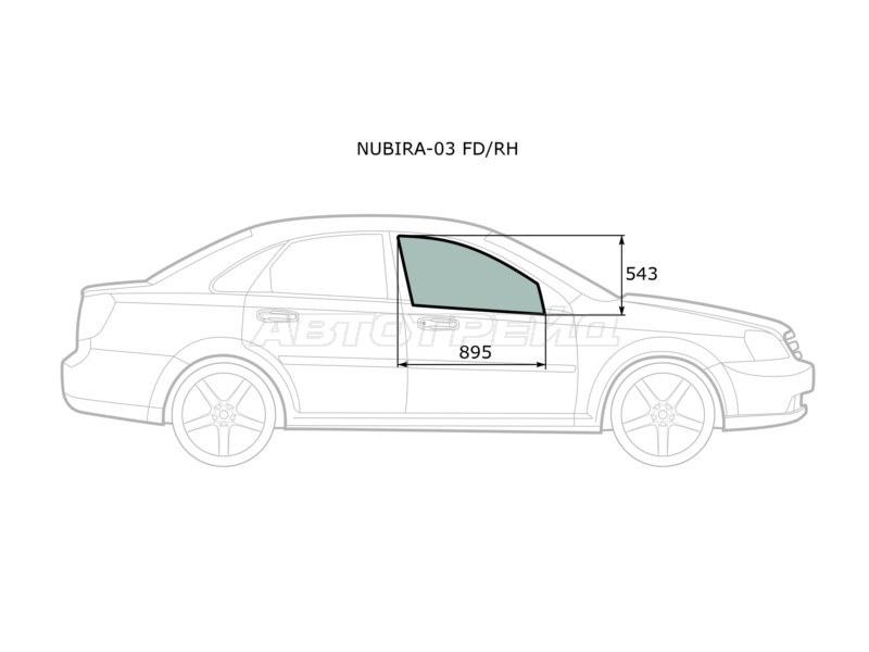 Стекло боковое опускное (Спереди / Справа / Цвет зеленый) Chevrolet Lacetti 04-13 / Daewoo Lacetti 04-09