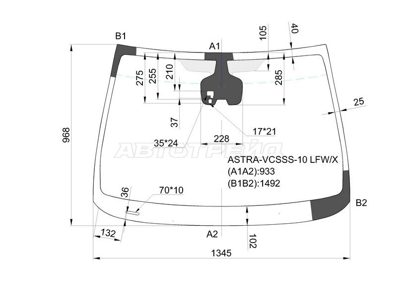 Стекло лобовое (Датчик дождя / Адаптивная система освещения AFL) Opel Astra 09-12