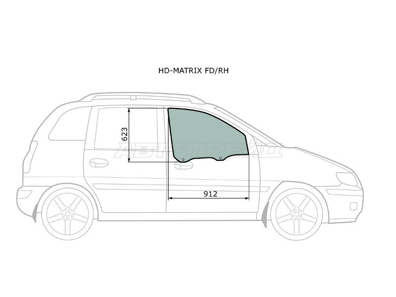 Стекло боковое опускное (Спереди / Справа / Цвет зеленый) Hyundai Lavita 01-07 / Matrix 01-10