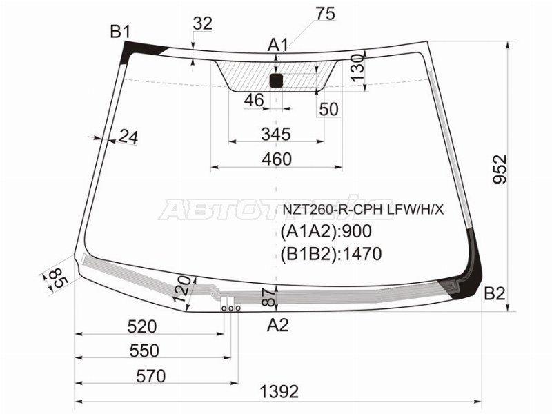 Стекло лобовое (Обогрев щеток) Toyota Allion (T260) 07-21 / Premio 07-16