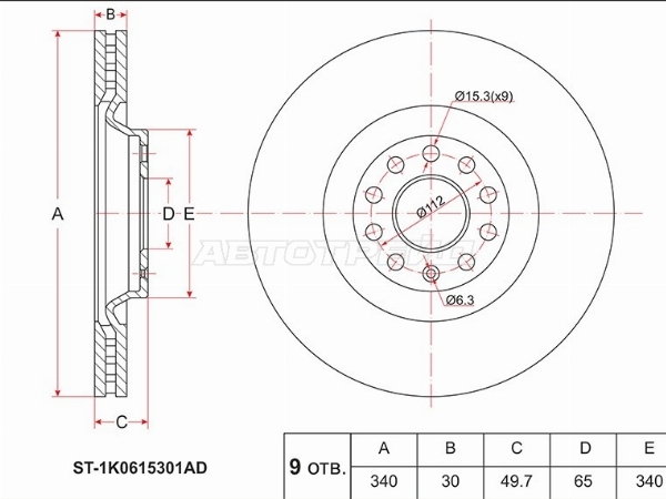 Диск тормозной (Перед) Audi A3 12-19 / Q3 18-