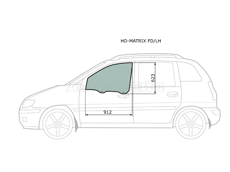 Стекло боковое опускное (Спереди / Слева / Цвет зеленый) Hyundai Lavita 01-07 / Matrix 01-10
