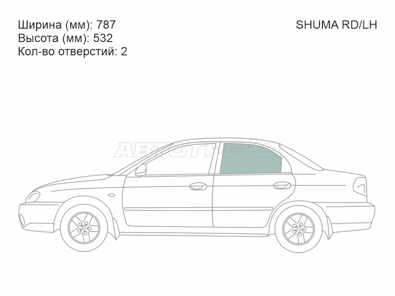 Стекло боковое опускное (Сзади / Слева / Цвет зеленый) Kia Spectra 00-11 / Sephia 98-04