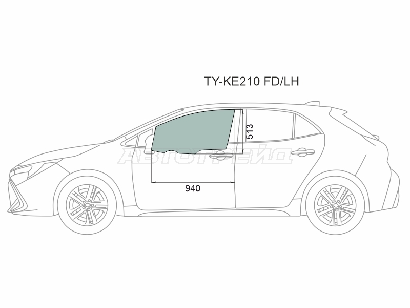 Стекло боковое опускное (Спереди / Слева / Цвет зеленый) Toyota Corolla (E210) 18- / Corolla USA 18-