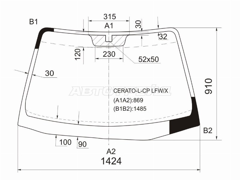 Стекло лобовое Kia Cerato 04-09