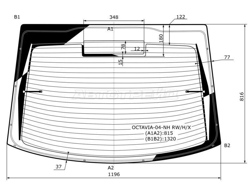 Стекло заднее (Цвет зеленый / Обогрев / Антенна / 5D LBK) Skoda Octavia 04-13