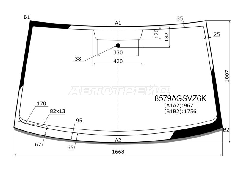 Стекло лобовое (Молдинг) Volkswagen Transporter 15- / California 15-22