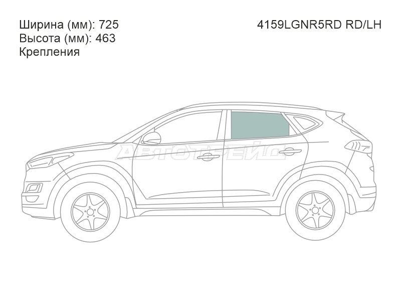 Стекло боковое опускное (Сзади / Слева / Цвет зеленый / Крепления) Hyundai Tucson 15-21
