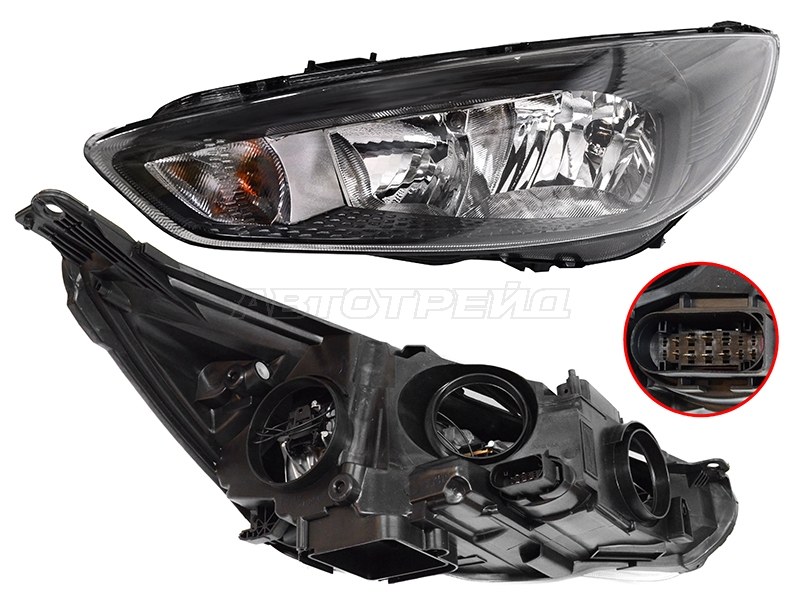Фара Ford Focus 14-19 (Слева / Галоген / С электрокорректором / Чёрная)