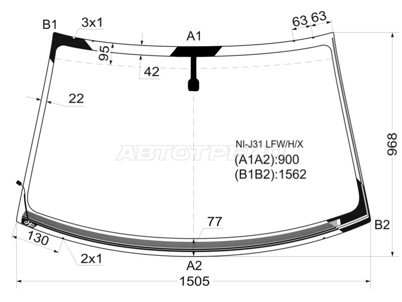 Стекло лобовое (Обогрев щеток) Nissan Teana 03-08