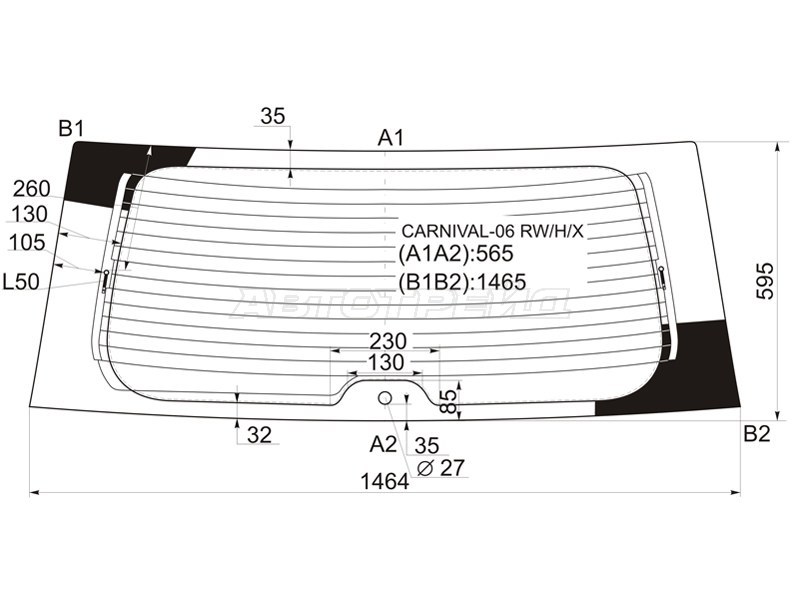 Стекло заднее (Цвет зеленый / Обогрев) Kia Carnival 06-14 / Hyundai Entourage 06-09