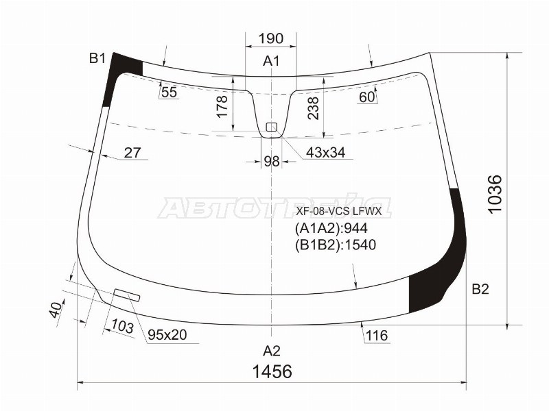 Стекло лобовое (Датчик дождя / Молдинг) Jaguar XF 07-16