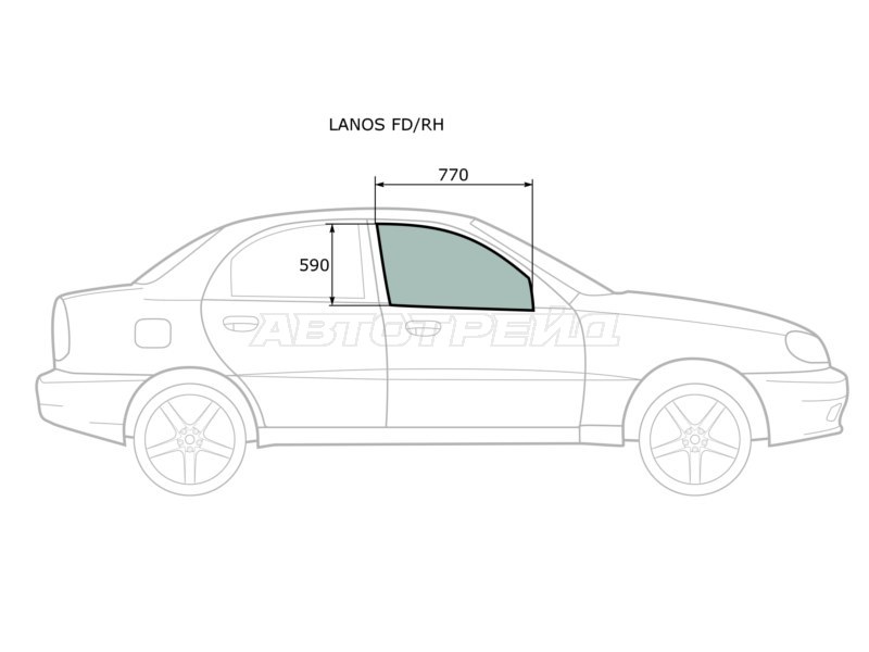 Стекло боковое опускное (Спереди / Справа / Цвет зеленый) Chevrolet Lanos 05-09 / Daewoo Lanos 97-08