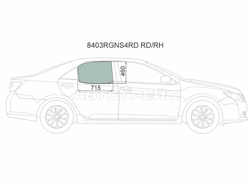 Стекло боковое опускное (Сзади / Справа / Цвет зеленый / Крепления) Toyota Camry (XV50) 11-18 / Camry UAE / USA 11-17