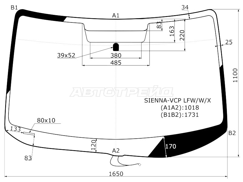 Стекло лобовое (Обогрев щеток) Toyota Sienna 03-09