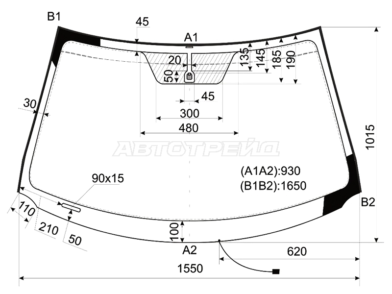 Стекло лобовое (Обогрев щеток) Toyota Highlander 07-13 / Kluger V 07-13