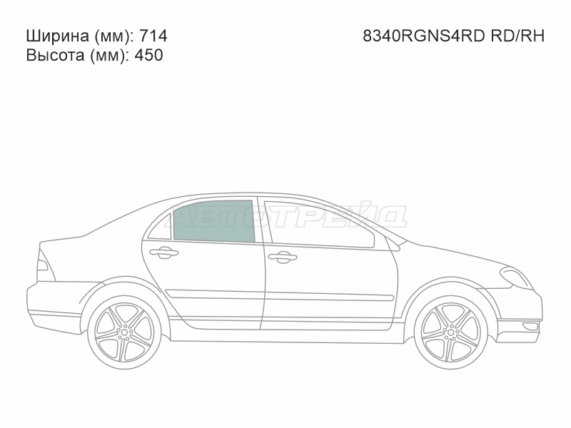 Стекло боковое опускное (Сзади / Справа / Цвет зеленый) Toyota Corolla (E120) 00-07 / Corolla Fielder 00-06