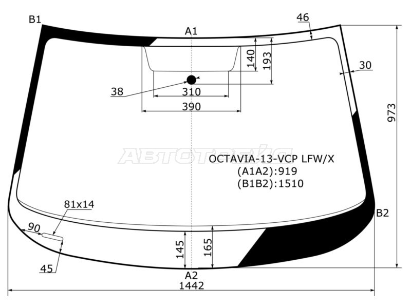 Стекло лобовое Skoda Octavia 12-20