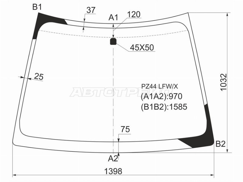 Стекло лобовое (5D HBK / 5D WGN) Mitsubishi Colt 02-12 / Colt Plus 04-06