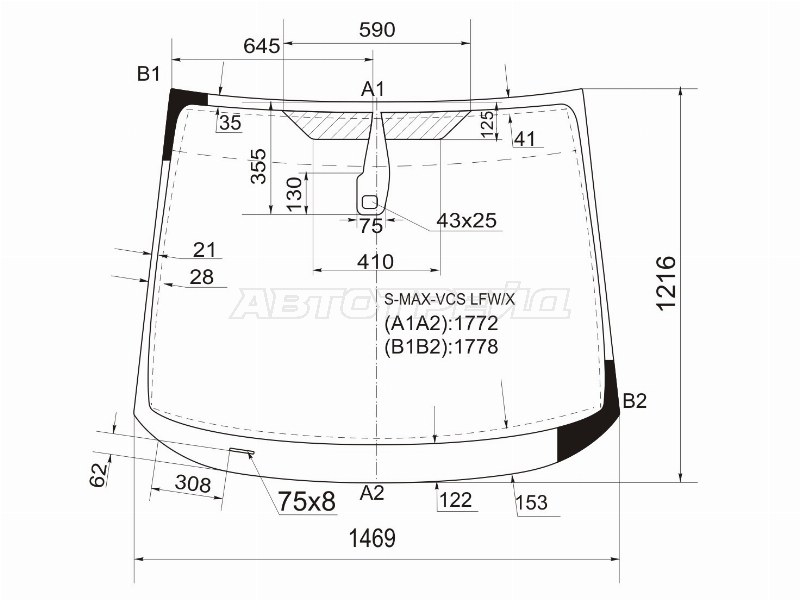 Стекло лобовое (Датчик дождя / Молдинг) Ford S-MAX 06-15
