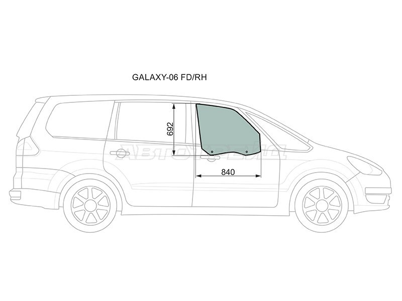 Стекло боковое опускное (Спереди / Справа / Цвет зеленый) Ford Galaxy 06-15