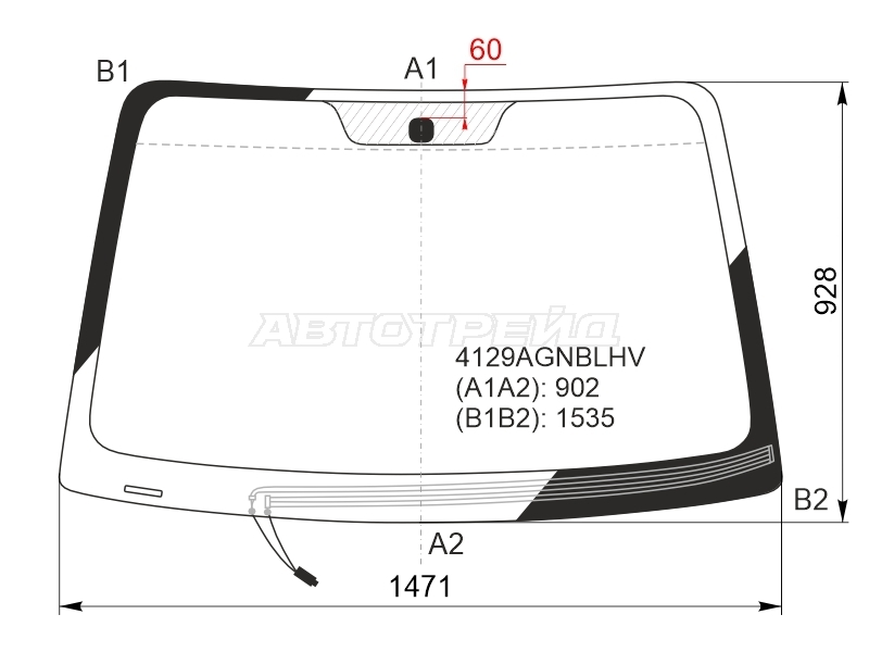 Стекло лобовое (Обогрев щеток) Hyundai Tucson 04-09