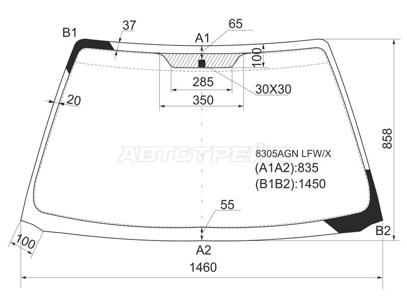 Стекло лобовое Toyota Avensis (T220) 97-03 / Caldina (T210) 97-02